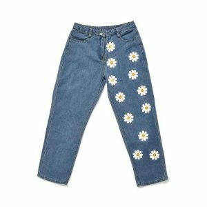 Y2K Aesthetic Daisy Flower Pants - Trendy 2000s Style for Women