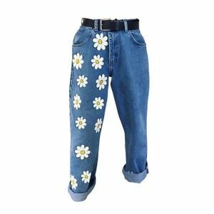 Y2K Aesthetic Daisy Flower Pants - Trendy 2000s Style for Women