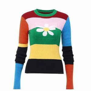 Y2K Aesthetic Daisy Sweater - Retro 2000s Fashion Top for Trendy Looks