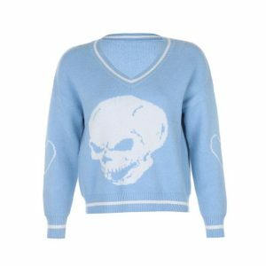 Y2K Aesthetic E-Girl Skull Sweater - Trendy 2000s Fashion Top