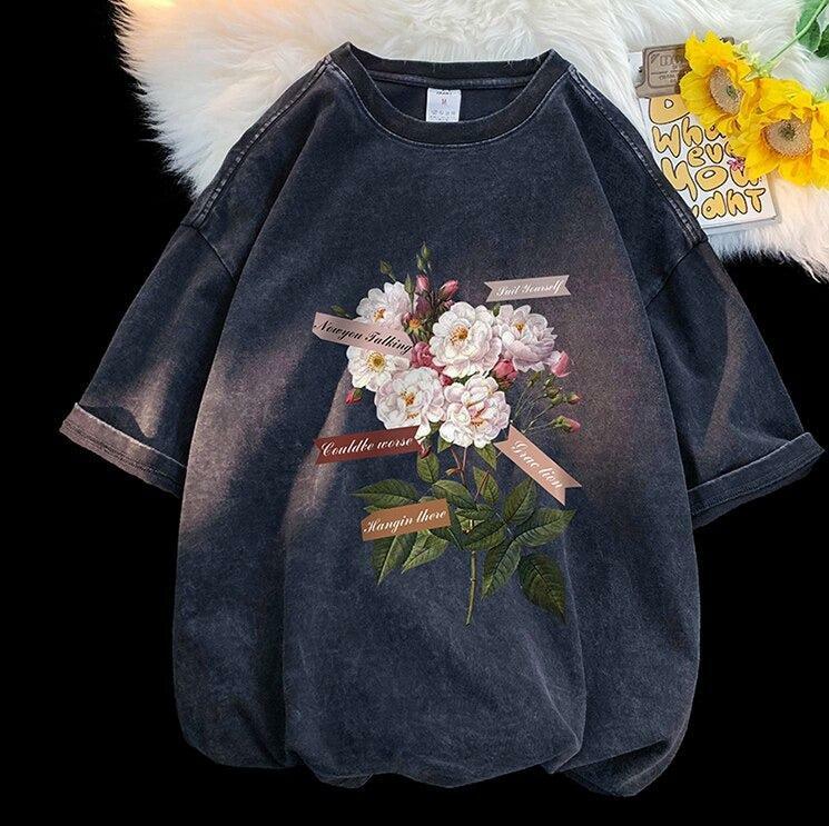 Y2K Aesthetic Flowers Tee - Trendy 2000s Style Graphic Top