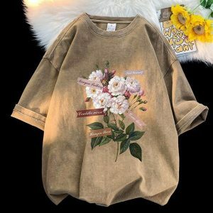 Y2K Aesthetic Flowers Tee - Trendy 2000s Style Graphic Top