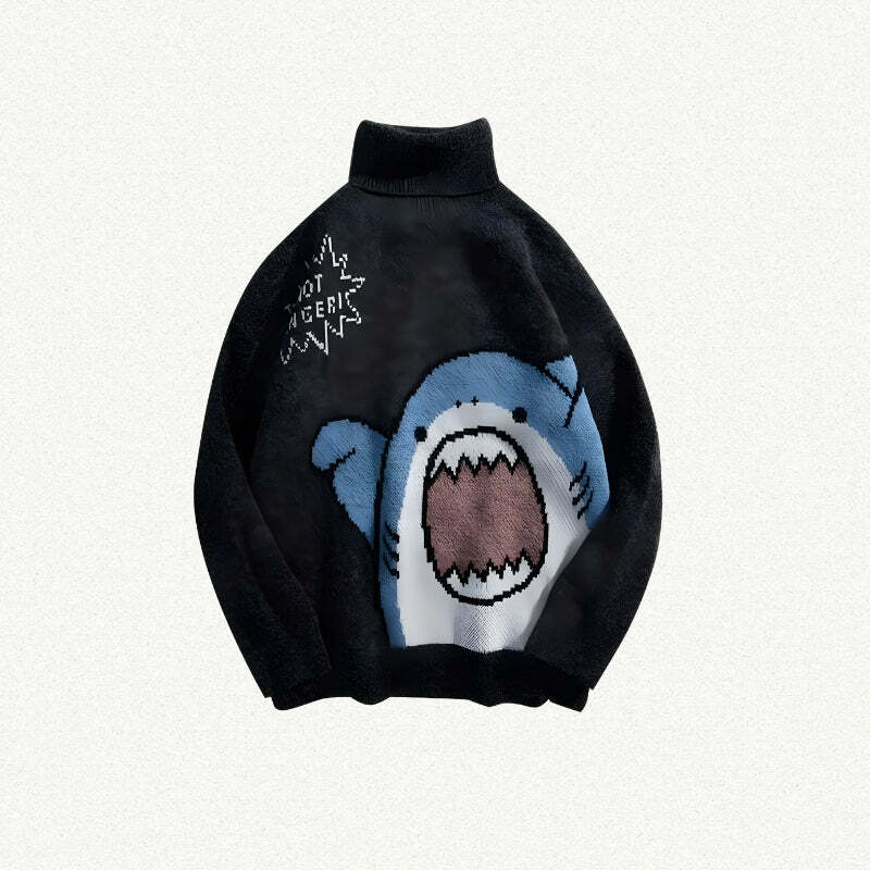 Y2K Aesthetic Funny Shark Knitted Sweater - 2000s Style Fashion