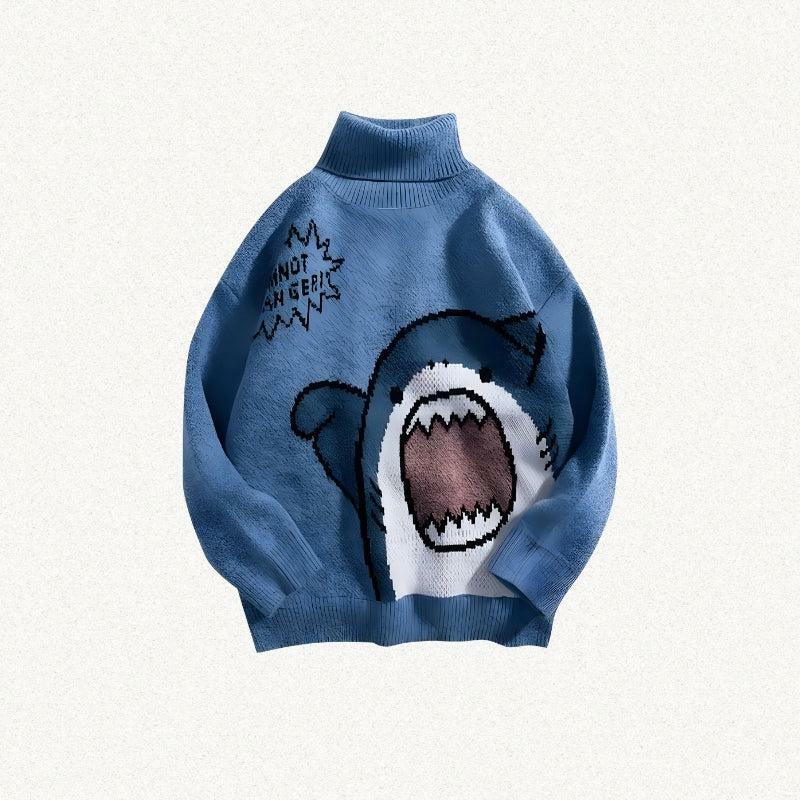 Y2K Aesthetic Funny Shark Knitted Sweater - 2000s Style Fashion