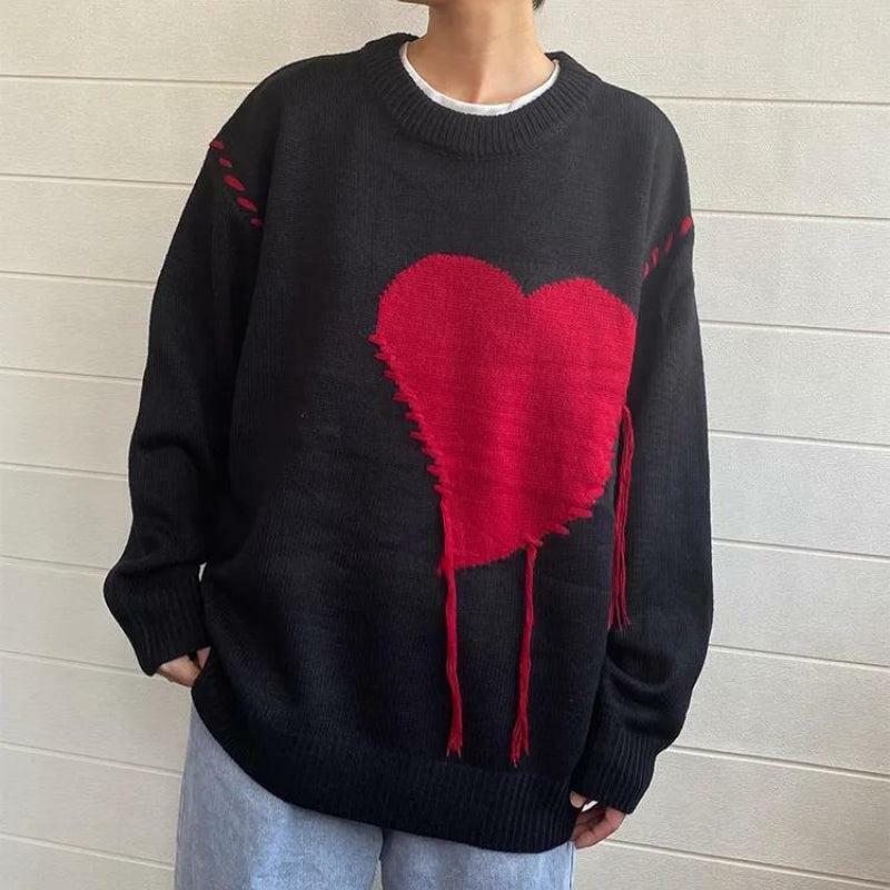 Y2K Aesthetic Heart Embroidered Sweater - 2000s Fashion Trend