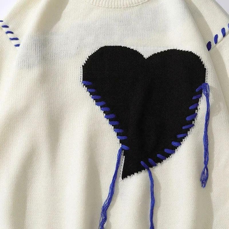 Y2K Aesthetic Heart Embroidered Sweater - 2000s Fashion Trend