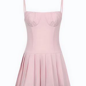 Y2K Aesthetic Pleated Pink Mini Dress - Trendy 2000s Fashion Outfit