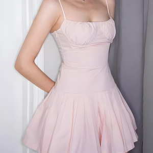 Y2K Aesthetic Pleated Pink Mini Dress - Trendy 2000s Fashion Outfit