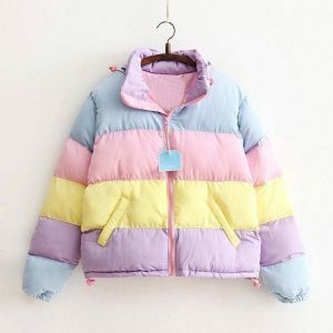 Y2K Aesthetic Rainbow Winter Jacket - Trendy 2000s Style Outerwear