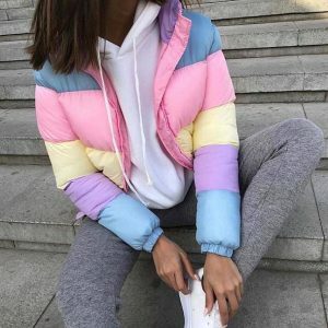 Y2K Aesthetic Rainbow Winter Jacket - Trendy 2000s Style Outerwear