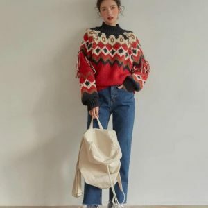 Y2K Aesthetic Retro Pattern Knitted Christmas Sweater for Festive Style