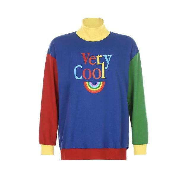 Y2K Aesthetic Retro Rainbow Sweatshirt - 2000s Fashion Trend Top