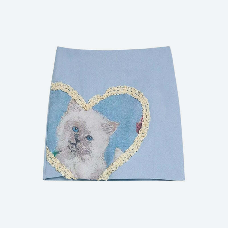 Y2K Aesthetic Soft Girl Cat Heart Mini Skirt - 2000s Fashion Trend