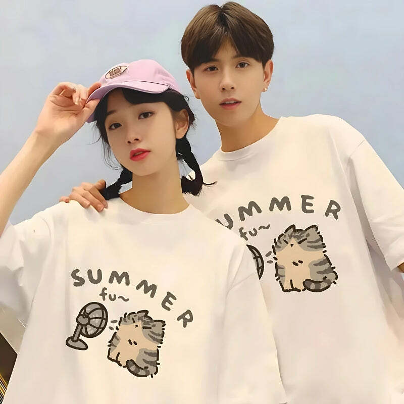 Y2K Aesthetic Summer Cat Tee - Trendy 2000s Fashion Top