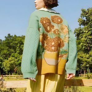 Y2K Aesthetic Van Gogh Sunflowers Cardigan - Trendy 2000s Fashion Piece