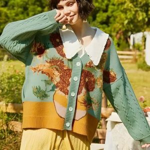 Y2K Aesthetic Van Gogh Sunflowers Cardigan - Trendy 2000s Fashion Piece