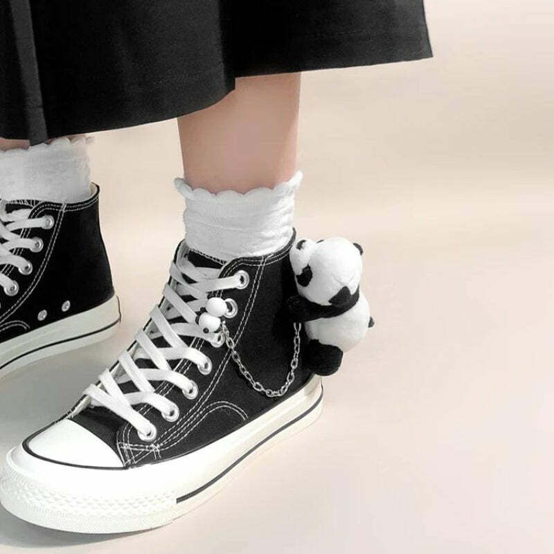 Y2K Aesthetic Weirdcore Panda Canvas Shoes for Trendy 2000s Style