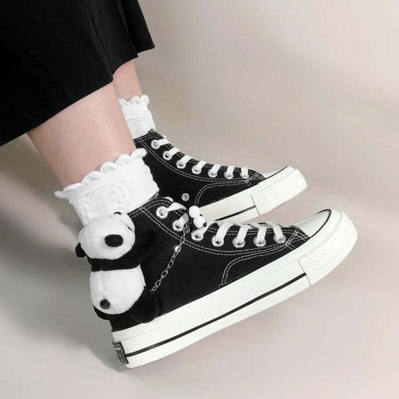 Y2K Aesthetic Weirdcore Panda Canvas Shoes for Trendy 2000s Style