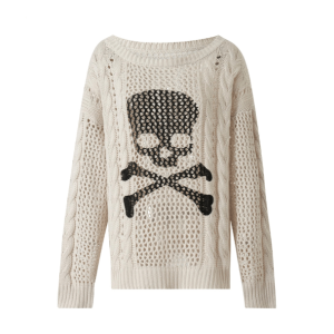 Y2K Aesthetic White Skeleton Knitted Sweater - 2000s Fashion Trend