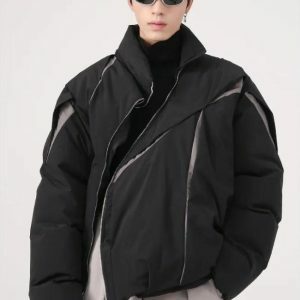 Y2K Asymmetrical Zipper Puffer Jacket - Trendy 2000s Fashion Outerwear