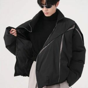 Y2K Asymmetrical Zipper Puffer Jacket - Trendy 2000s Fashion Outerwear