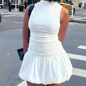 Y2K Backless Bubble Mini Dress - Trendy 2000s Style for Modern Fashionistas