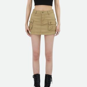 Y2K Cargo Denim Mini Skirt - Trendy 2000s Fashion Essential for Your Wardrobe