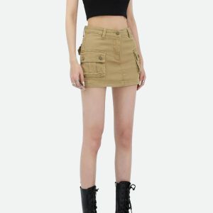 Y2K Cargo Denim Mini Skirt - Trendy 2000s Fashion Essential for Your Wardrobe