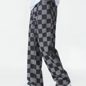 Y2K Checkered Black Pants - Trendy 2000s Style for Effortless Aesthetic