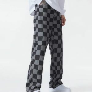 Y2K Checkered Black Pants - Trendy 2000s Style for Effortless Aesthetic