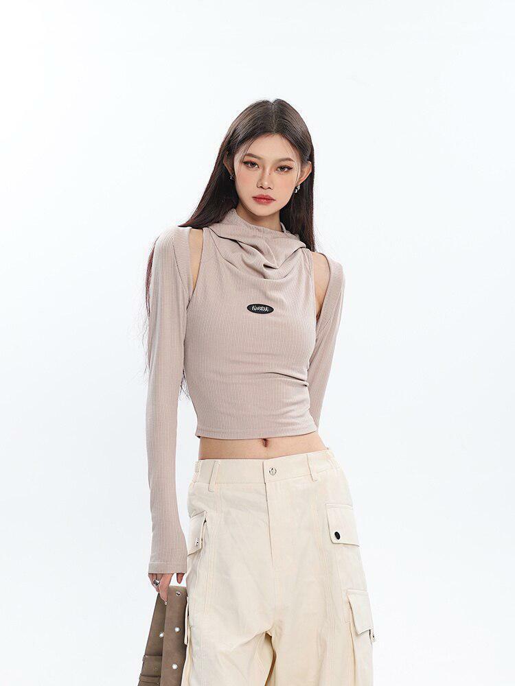 Y2K Cowl Collar Cut-Out Crop Top - Trendy 2000s Fashion Essential