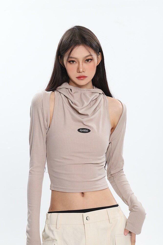 Y2K Cowl Collar Cut-Out Crop Top - Trendy 2000s Fashion Essential