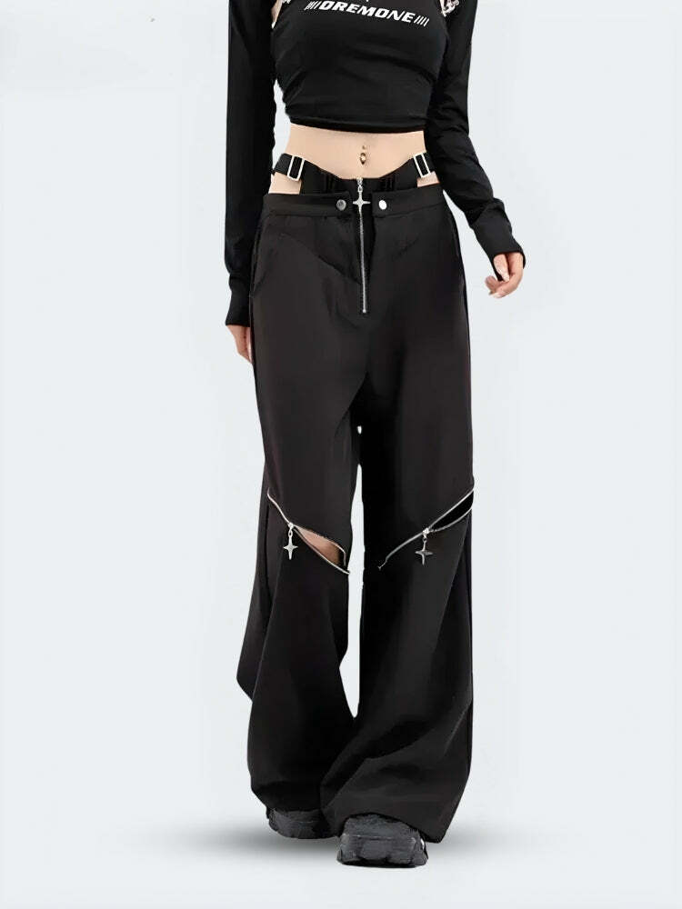 Y2K Cut Out Waist Pants - Trendy 2000s Style for a Chic Aesthetic