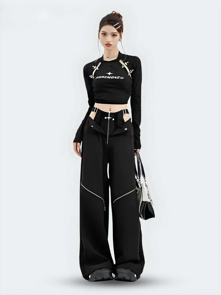 Y2K Cut Out Waist Pants - Trendy 2000s Style for a Chic Aesthetic