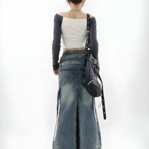 Y2K Denim Maxi Skirt: Embrace 2000s Fashion with Trendy Y2K Style