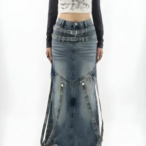 Y2K Denim Maxi Skirt: Embrace 2000s Fashion with Trendy Y2K Style