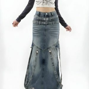 Y2K Denim Maxi Skirt: Embrace 2000s Fashion with Trendy Y2K Style