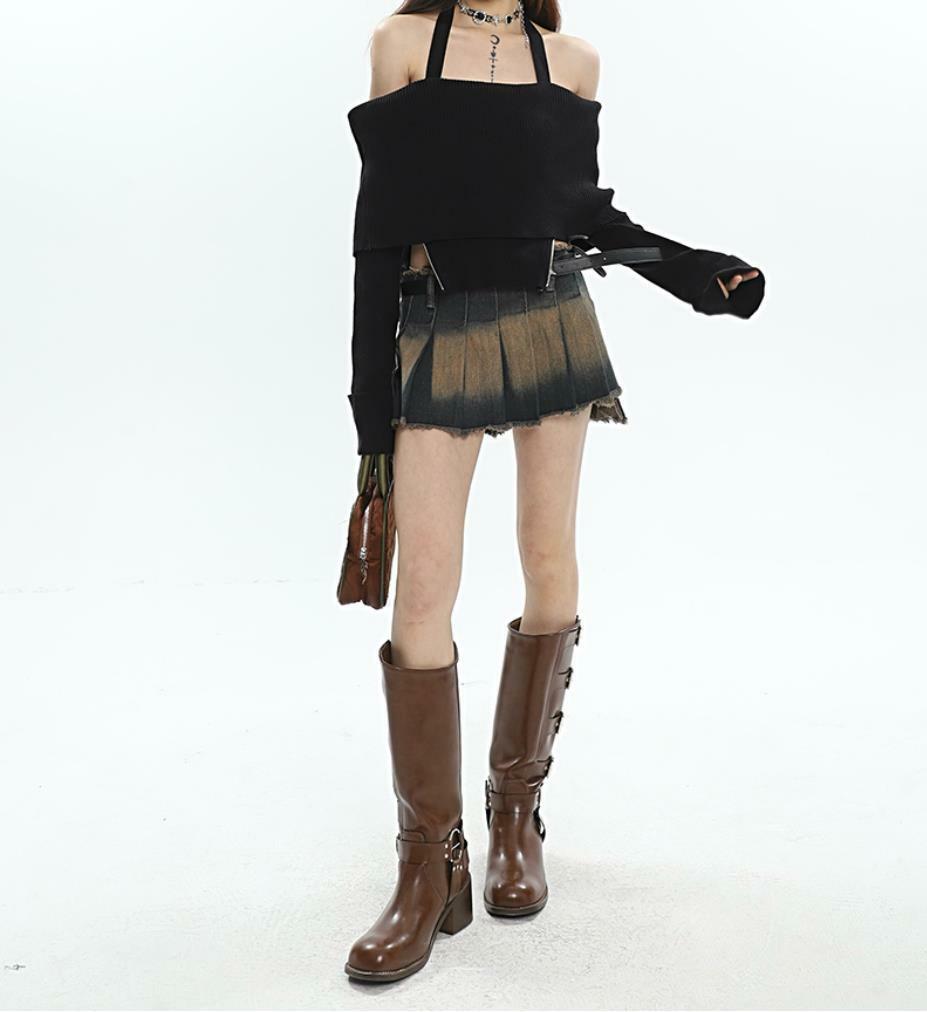 Y2K Distressed Mini Skirt with Side Tie - Trendy 2000s Fashion Piece