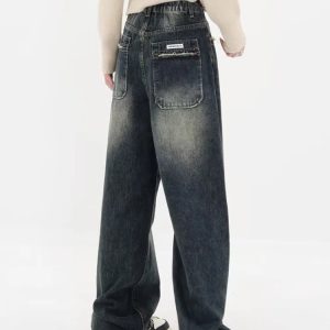 Y2K Distressed Pocket Wide Leg Jeans - Trendy 2000s Fashion Essential