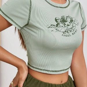 Y2K Fashion Angel Baby Tee - Trendy 2000s Style Top for Women