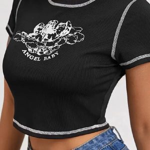 Y2K Fashion Angel Baby Tee - Trendy 2000s Style Top for Women