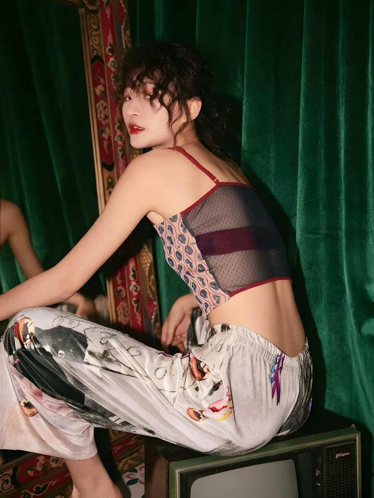 Y2K Fashion Animal Pattern Sheer Back Crop Top - Trendy 2000s Style