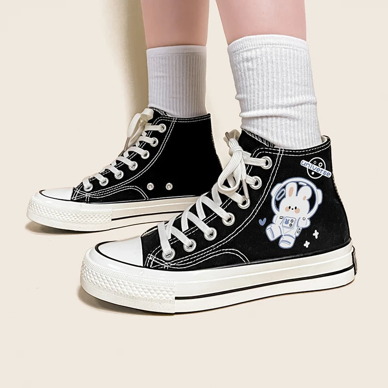 Y2K Fashion Astronaut Rabbit Lace-Up Canvas Shoes for Trendy Looks