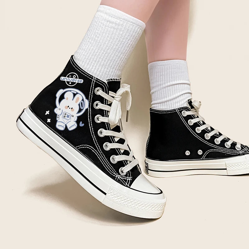 Y2K Fashion Astronaut Rabbit Lace-Up Canvas Shoes for Trendy Looks