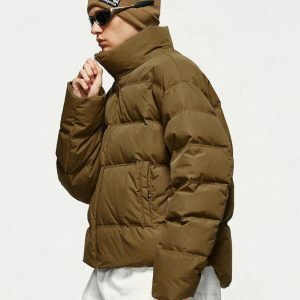 Y2K Fashion Asymmetric Hem Zip-Up Puffer Jacket for Trendy Looks