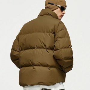 Y2K Fashion Asymmetric Hem Zip-Up Puffer Jacket for Trendy Looks