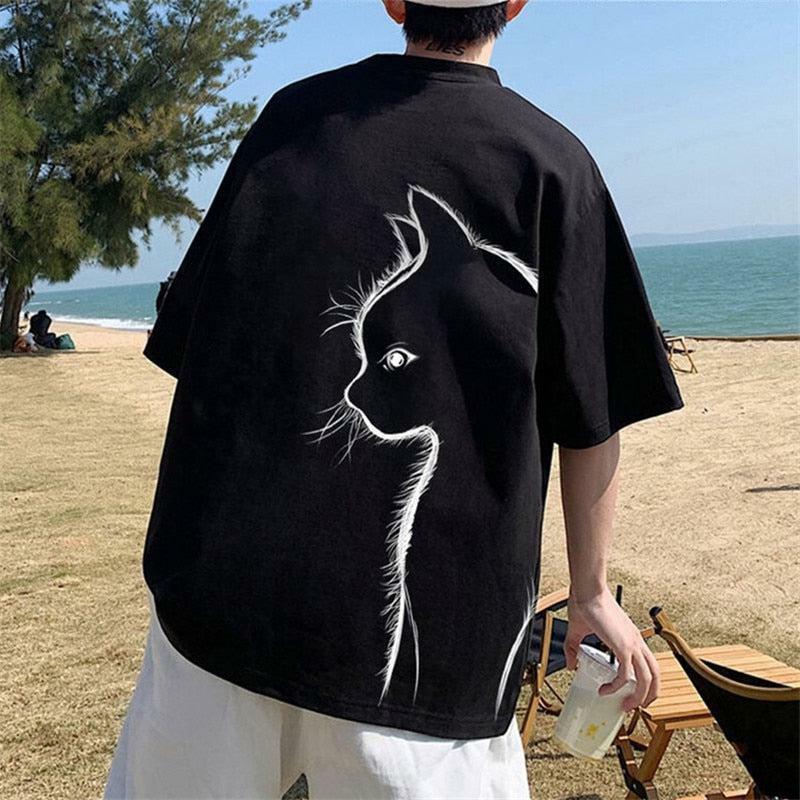 Y2K Fashion Back Printed Cat Tee - Trendy 2000s Style for Women