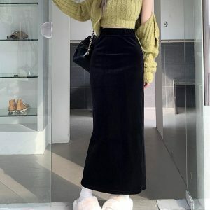 Y2K Fashion Back Slit Maxi Pencil Skirt - 2000s Style Statement Piece