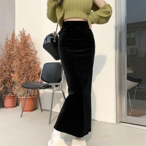 Y2K Fashion Back Slit Maxi Pencil Skirt - 2000s Style Statement Piece