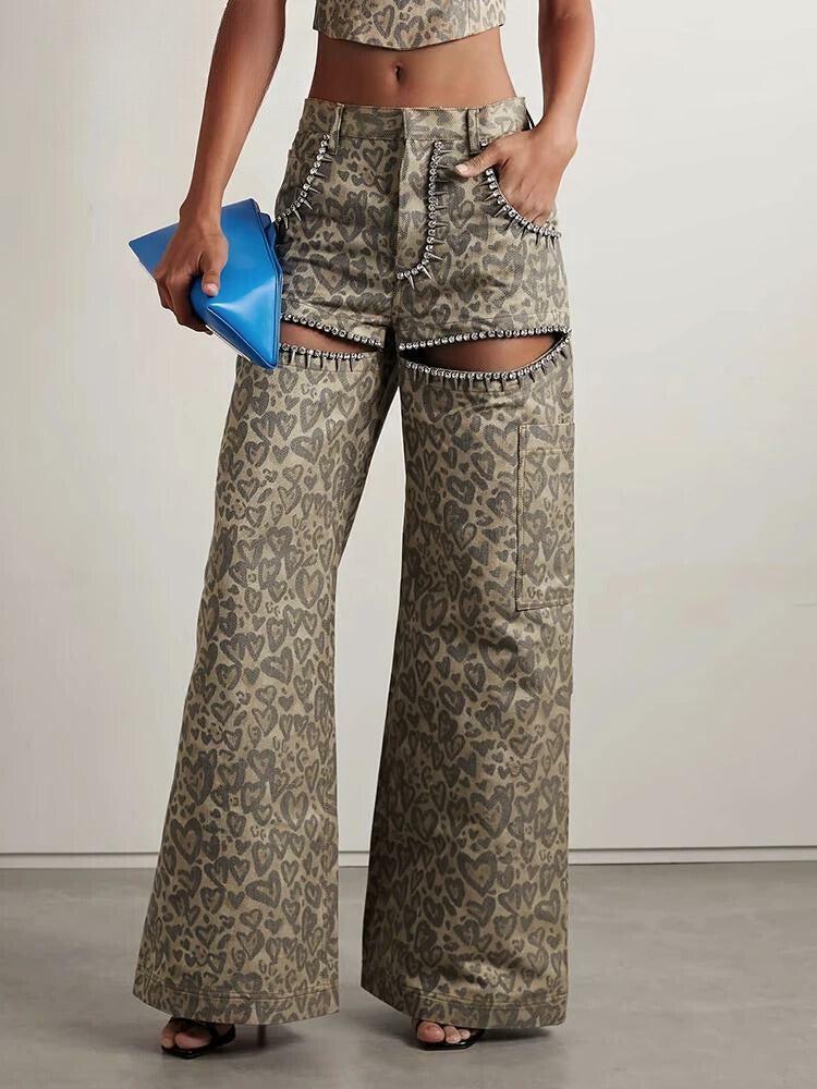 Y2K Fashion Baddie Leopard Cut-Out Pants - Trendy 2000s Style Outfit